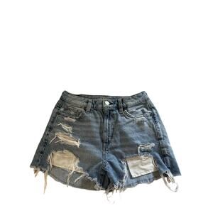 American Eagle Denim Shorts Size 2 Blue Cut Off Distressed Zip Pockets Festival